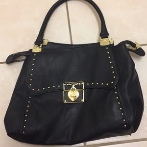 Large Betsy Johnson black leather bag gold studs